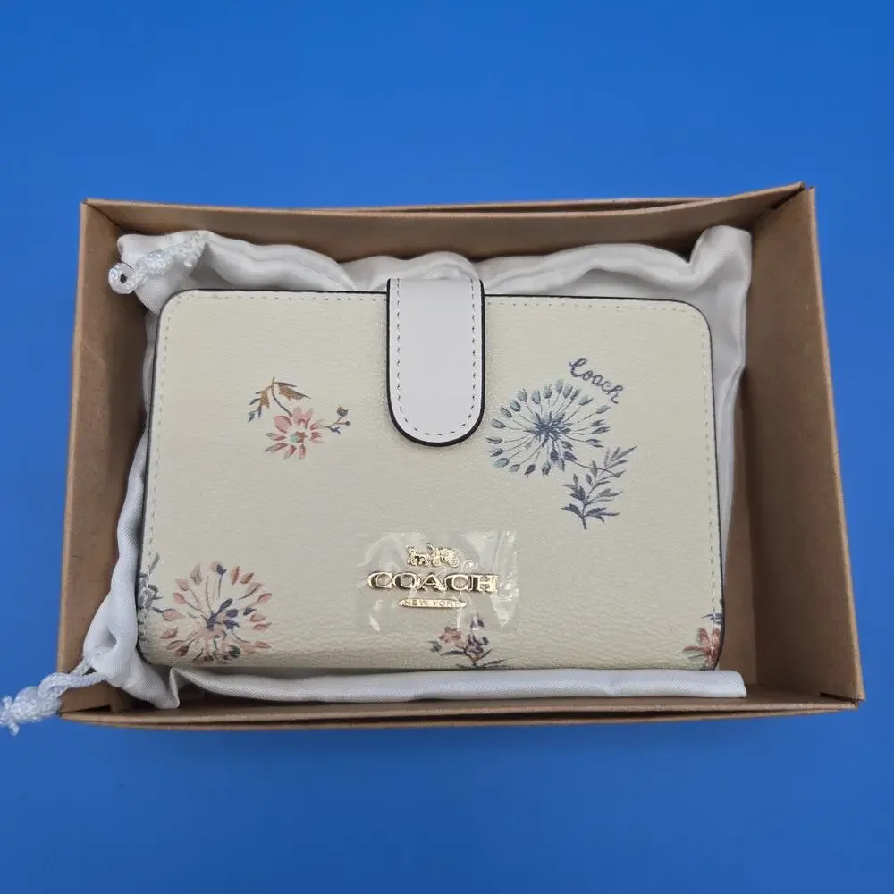 Coach Floral Zip Around Wallet Cream Multi Box Dust Bag New W/ Box